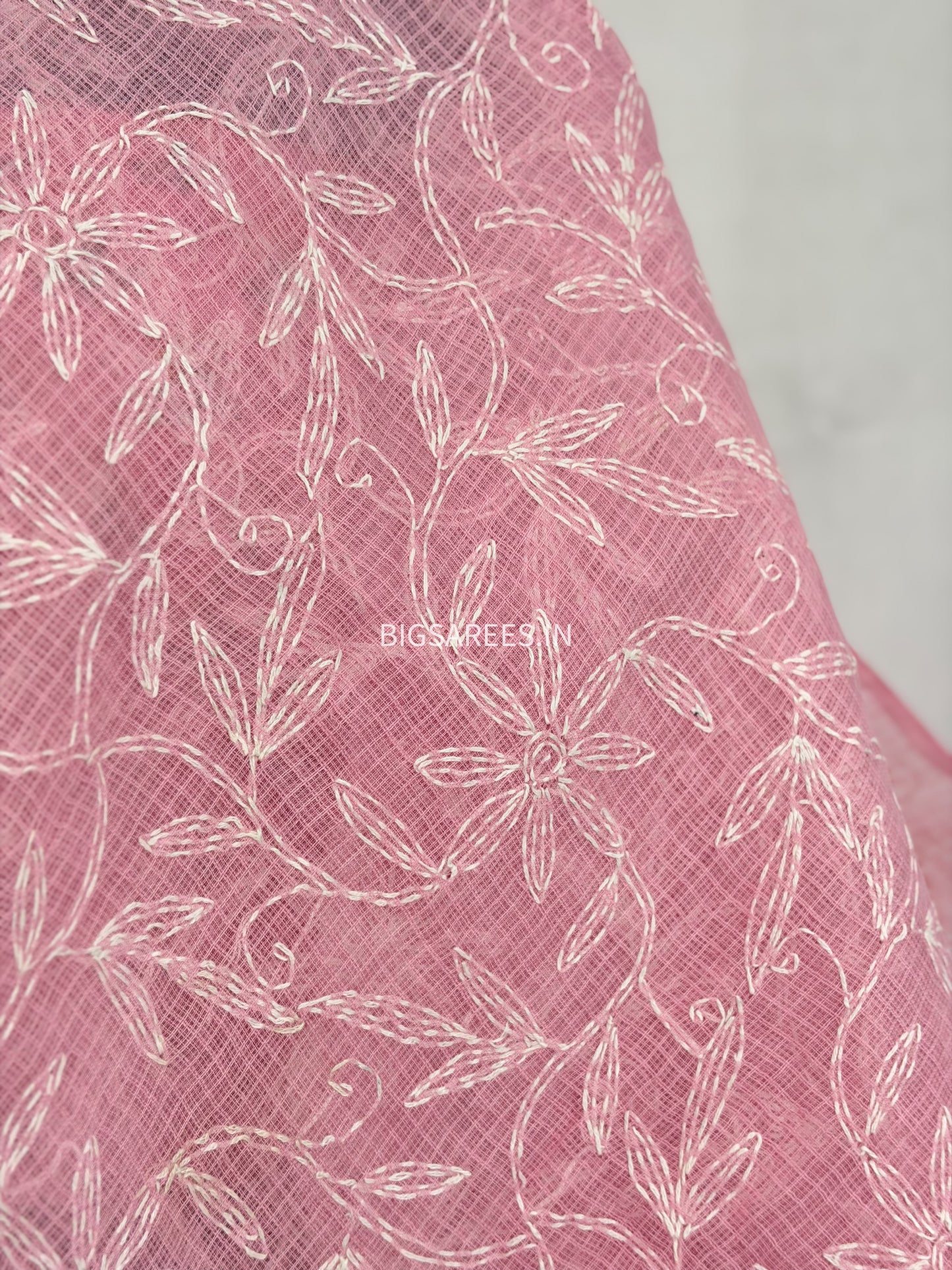 Chikankari Hand-Embroidered Saree | Kota Cotton | Pink