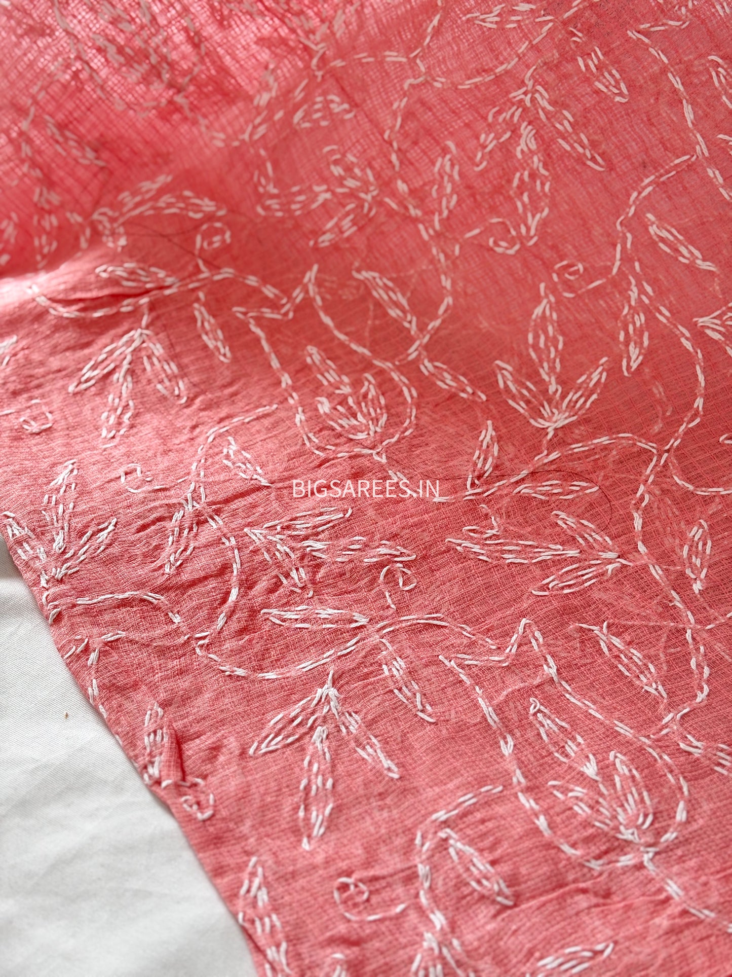 Chikankari Hand-Embroidered Saree | Kota Cotton | Carrot Pink