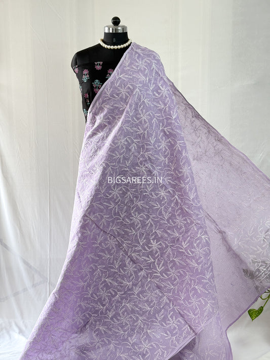 Chikankari Hand-Embroidered Saree | Kota Cotton | Lavendar