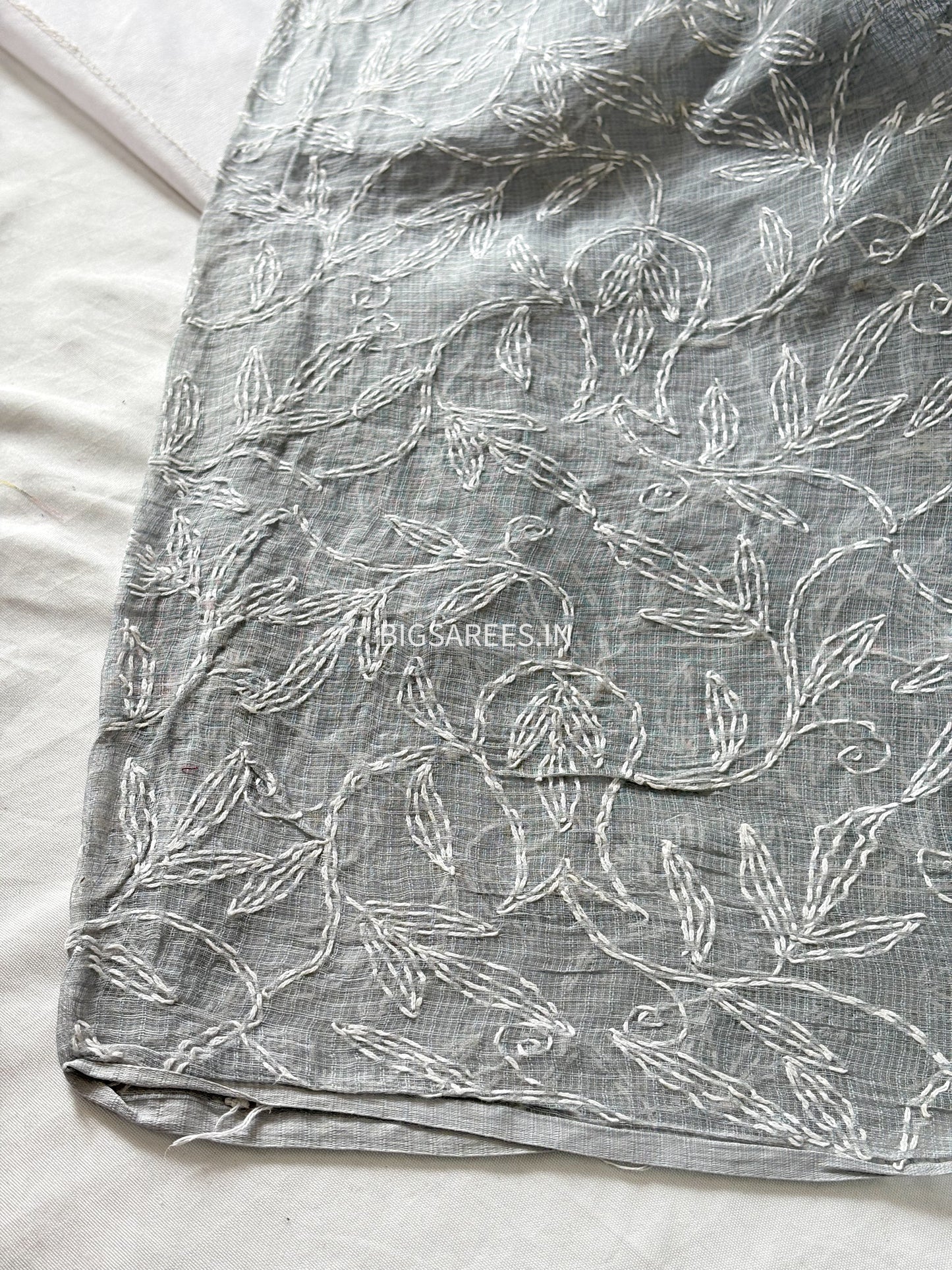 Chikankari Hand-Embroidered Saree | Kota Cotton | Grey