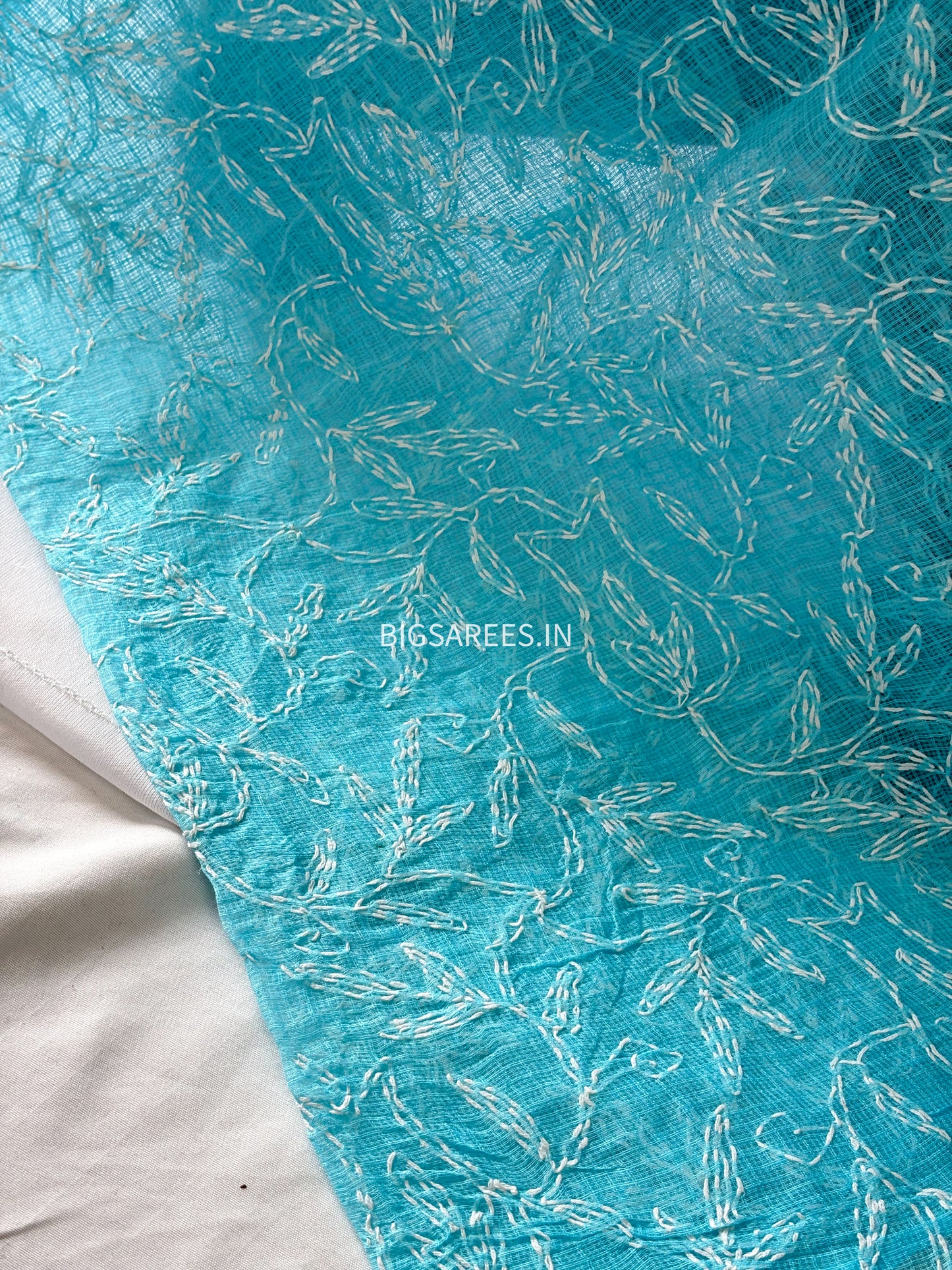 Chikankari Hand-Embroidered Saree | Kota Cotton | Blue