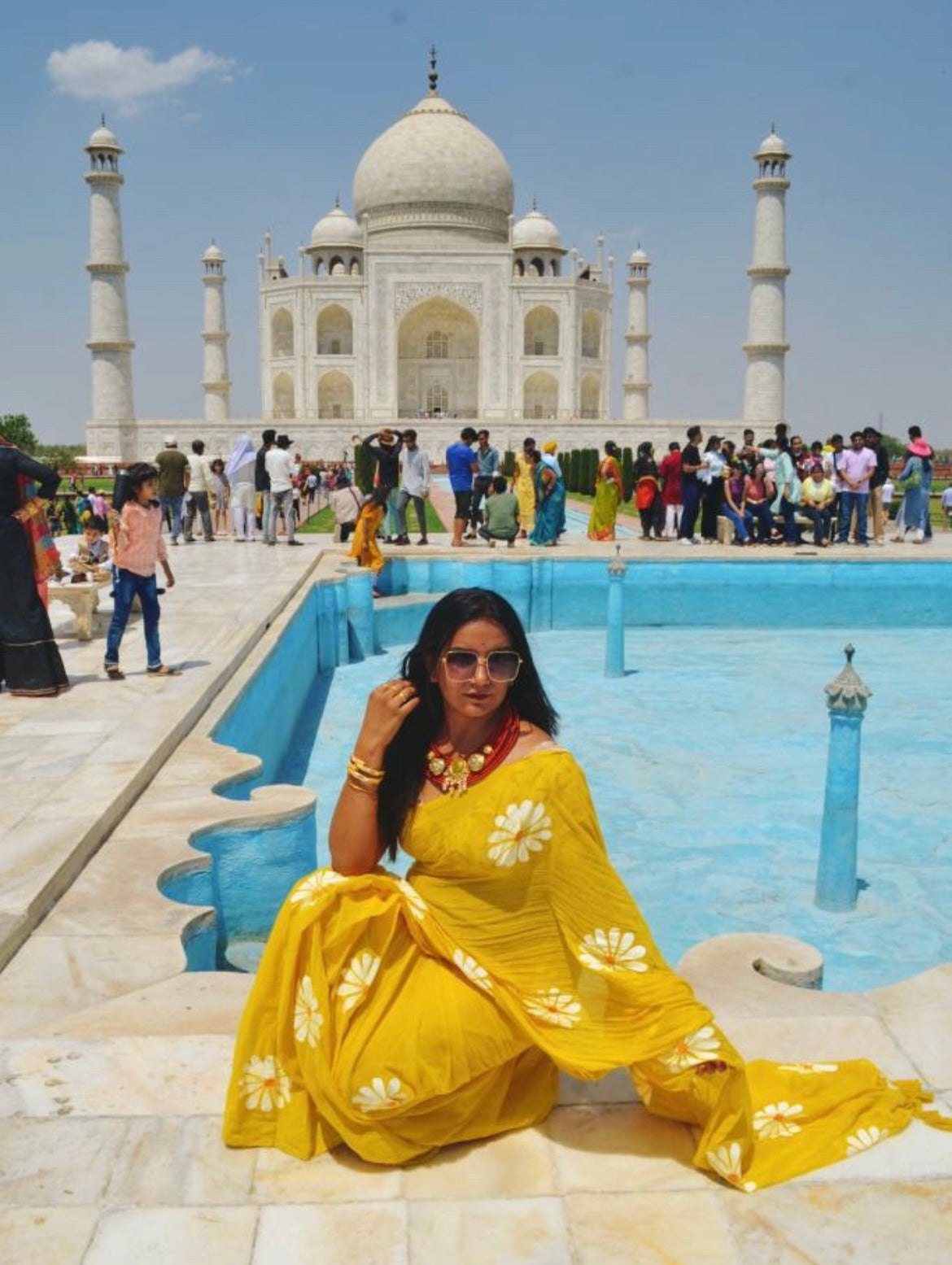 Yellow Hand Painted Mul Cotton Saree