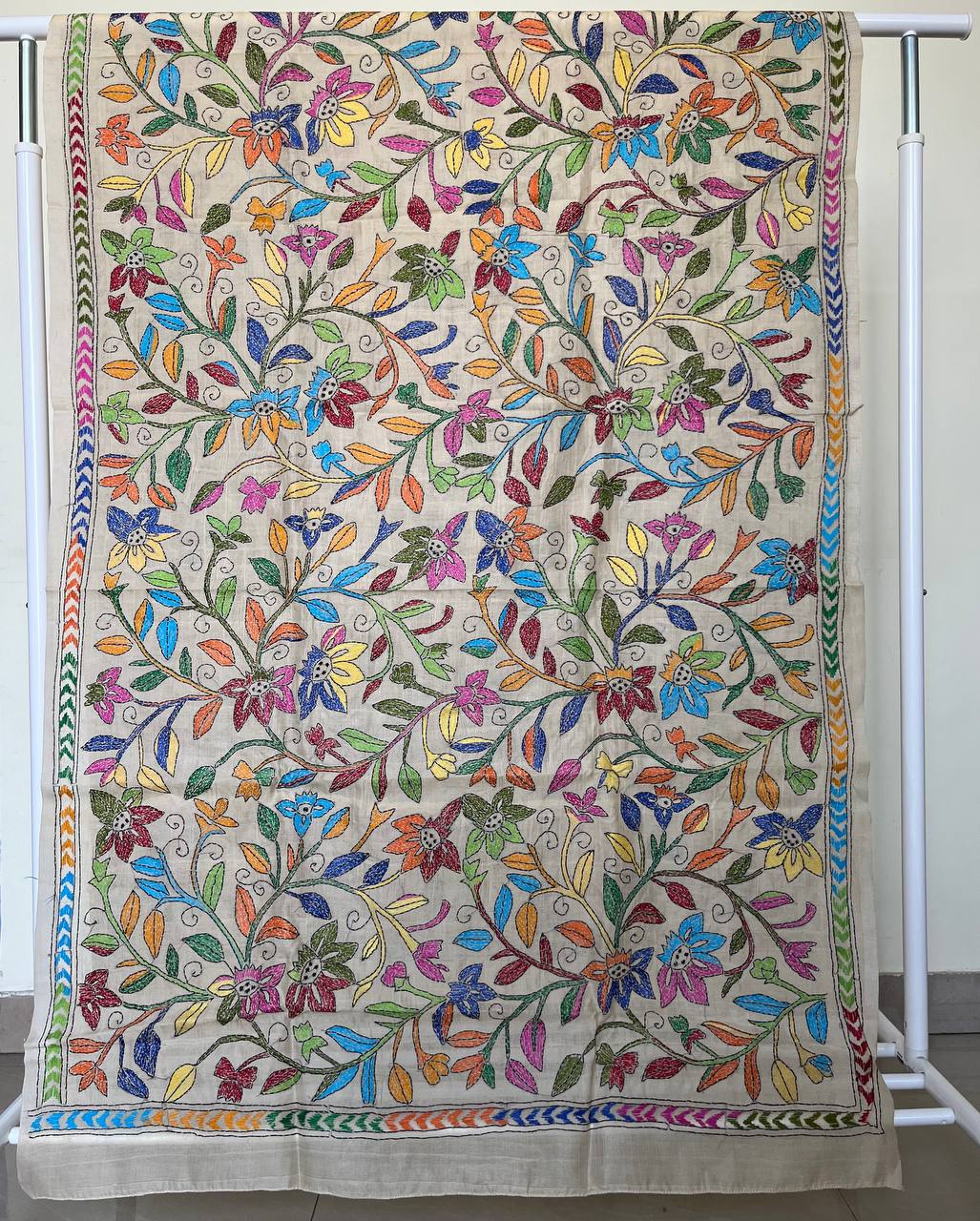 Kantha Hand Embroidary Full Work Semi Tusshar Silk Dupatta 36”