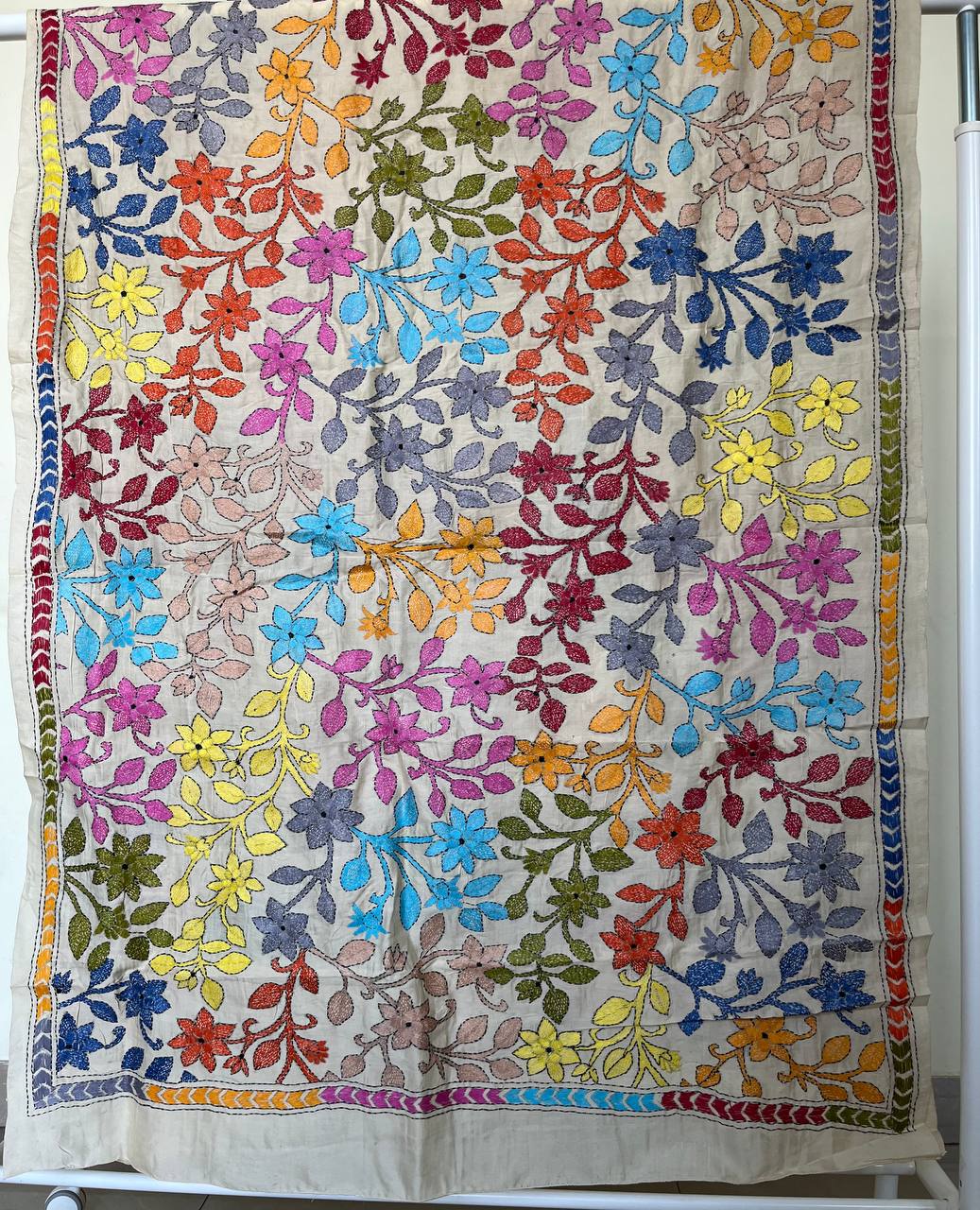 Kantha Hand Embroidary Full Work Semi Tusshar Silk Dupatta 36”