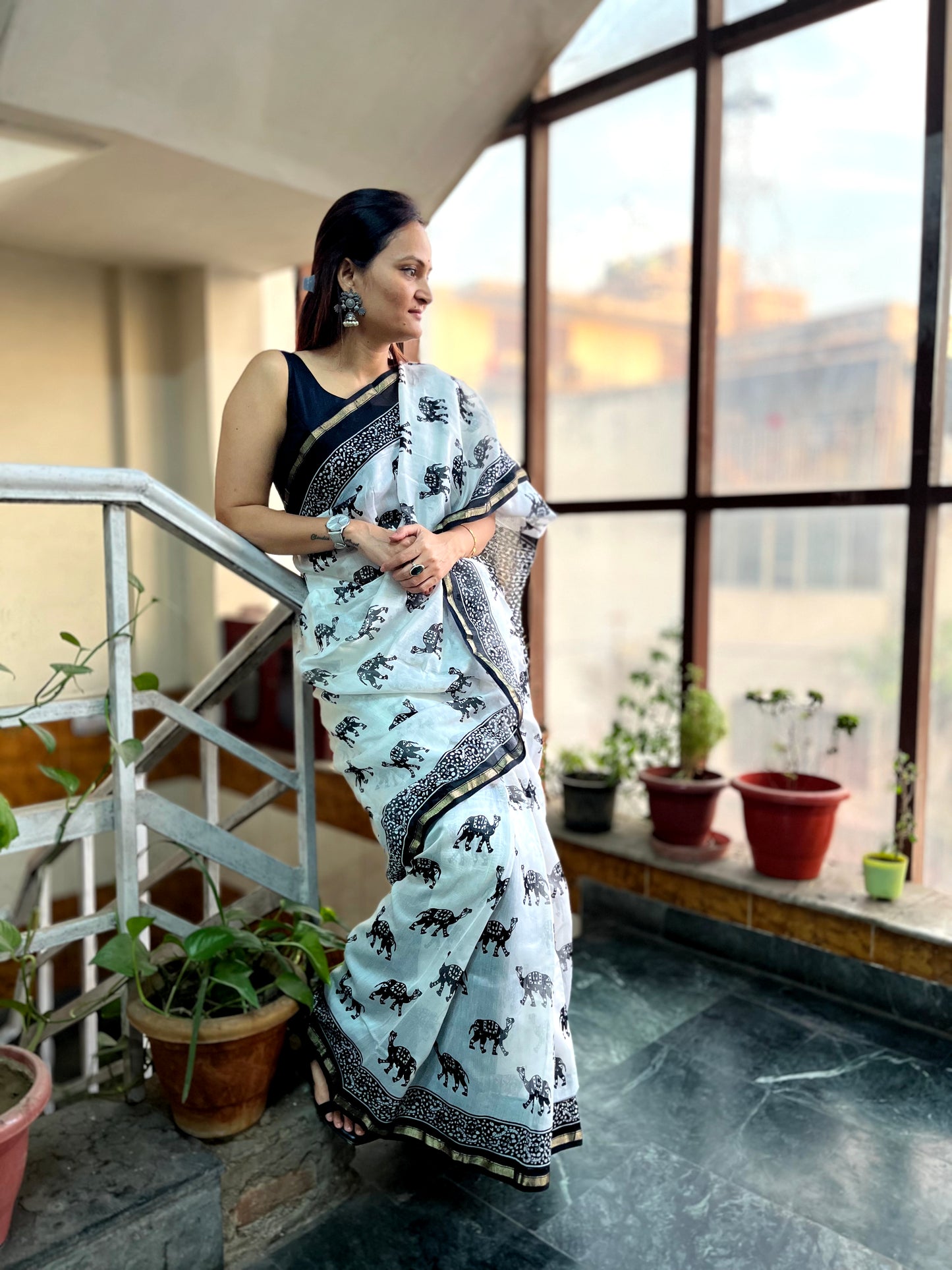 Handblock Printed Chanderi Saree