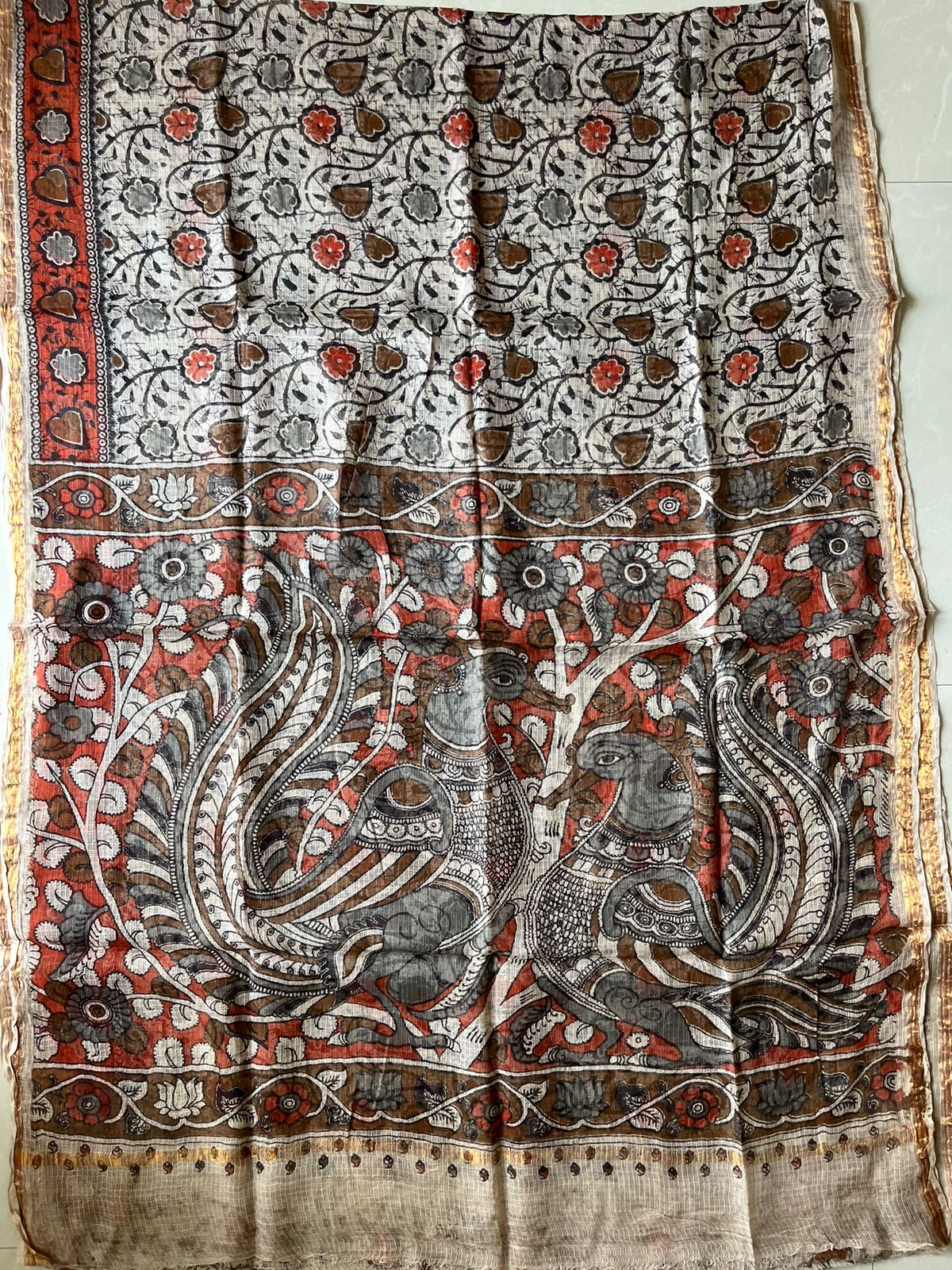 Kalamkari Print Kota Doria Cotton Saree