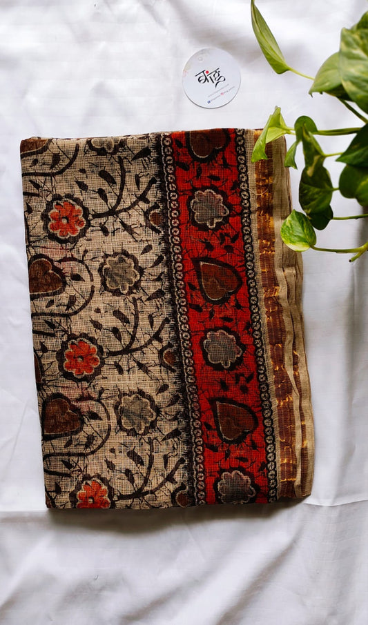 Kalamkari Print Kota Doria Cotton Saree