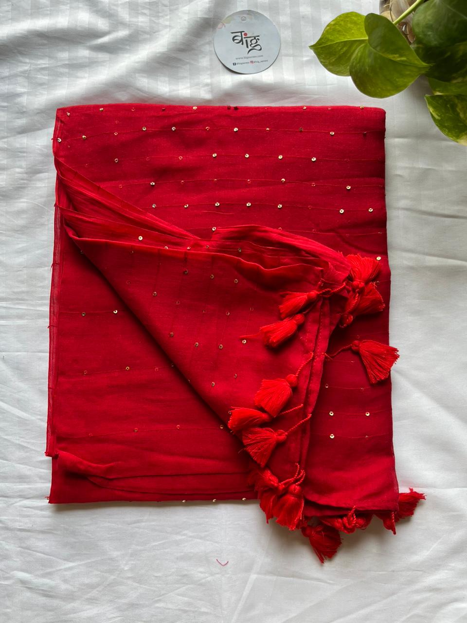 Jonaki Design Mul Cotton Saree-Red