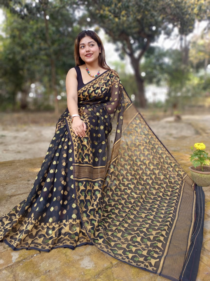 Black Soft Dhakai/Jamdani Saree