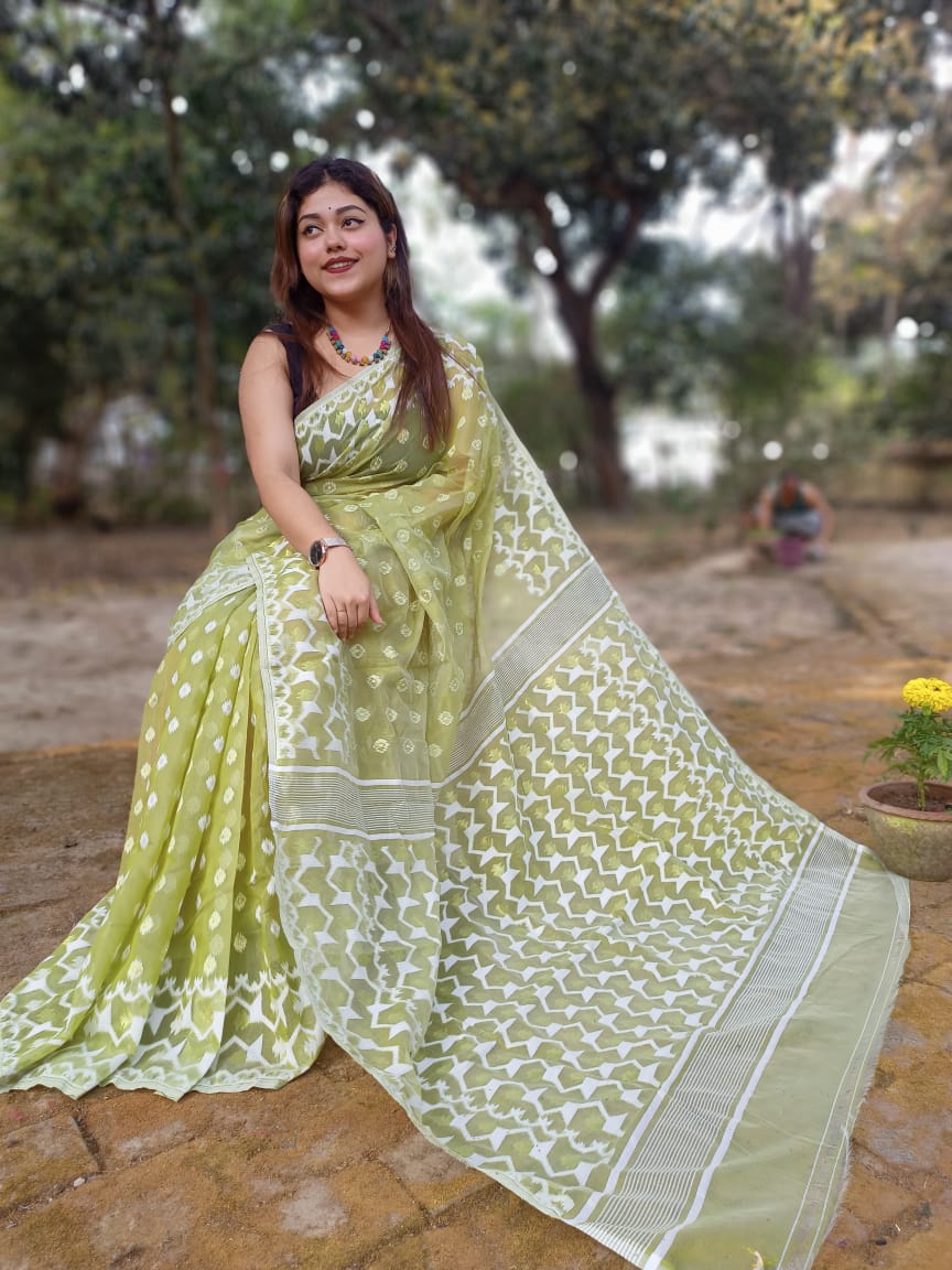 Green Soft Dhakai/Jamdani Saree