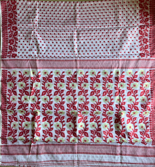 White & Pink Dhakai/Jamdani Saree