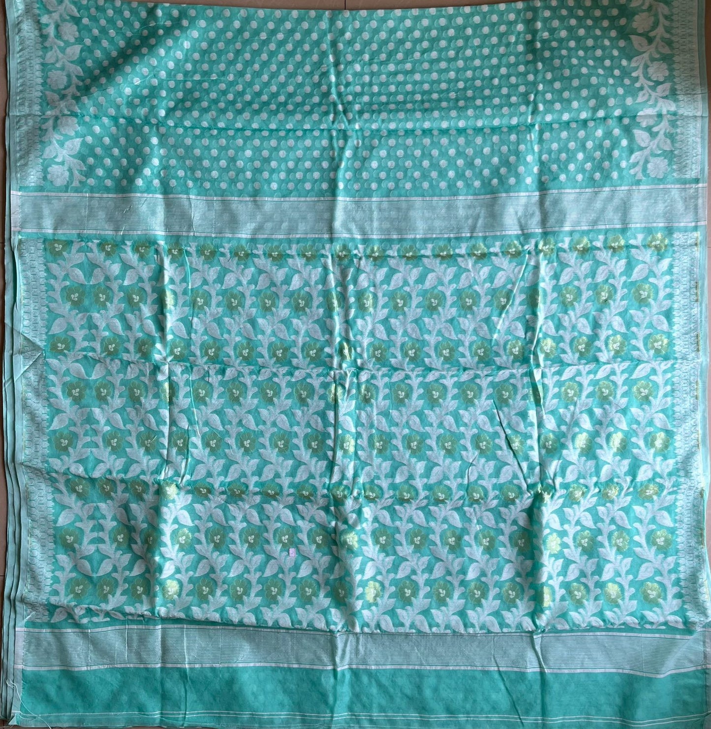 White & Light Sea Green Dhakai/Jamdani Saree