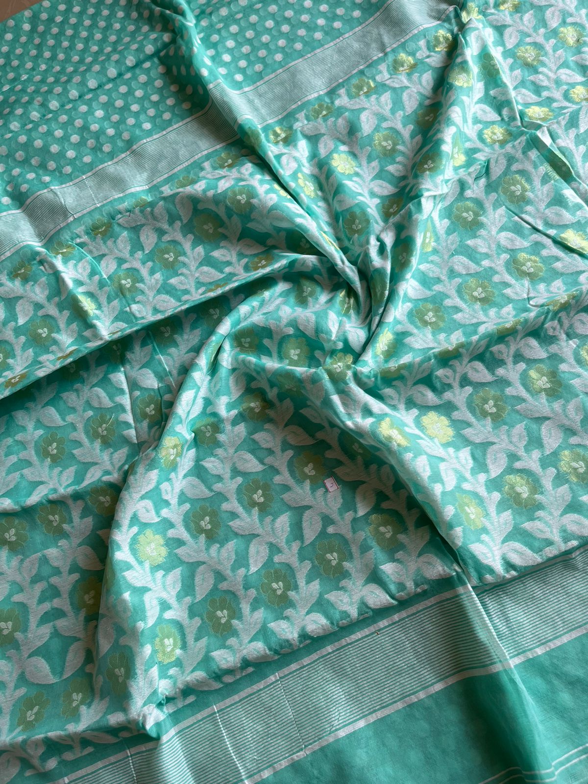 White & Light Sea Green Dhakai/Jamdani Saree