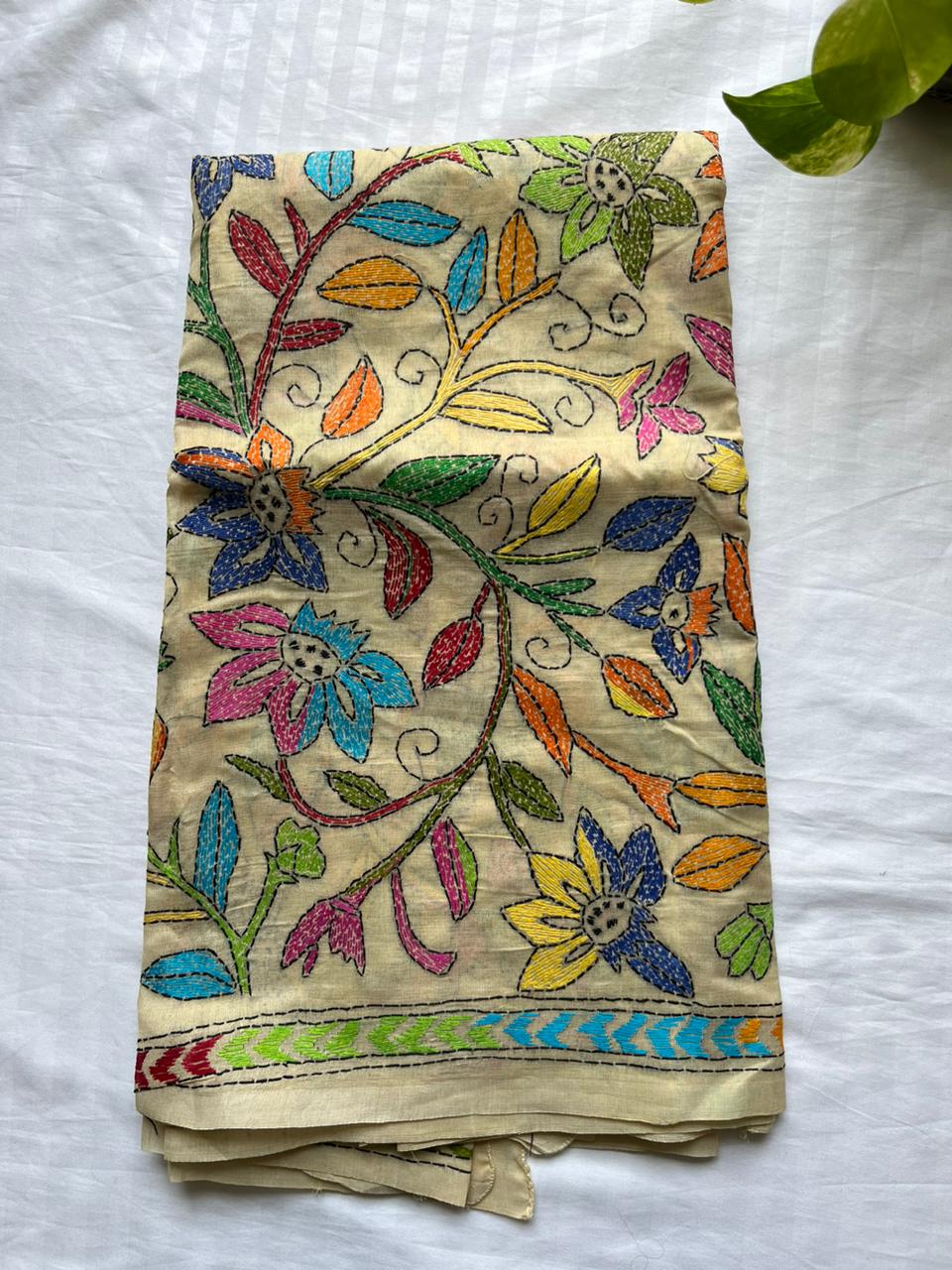 Kantha Hand Embroidary Full Work Semi Tusshar Silk Dupatta 36”