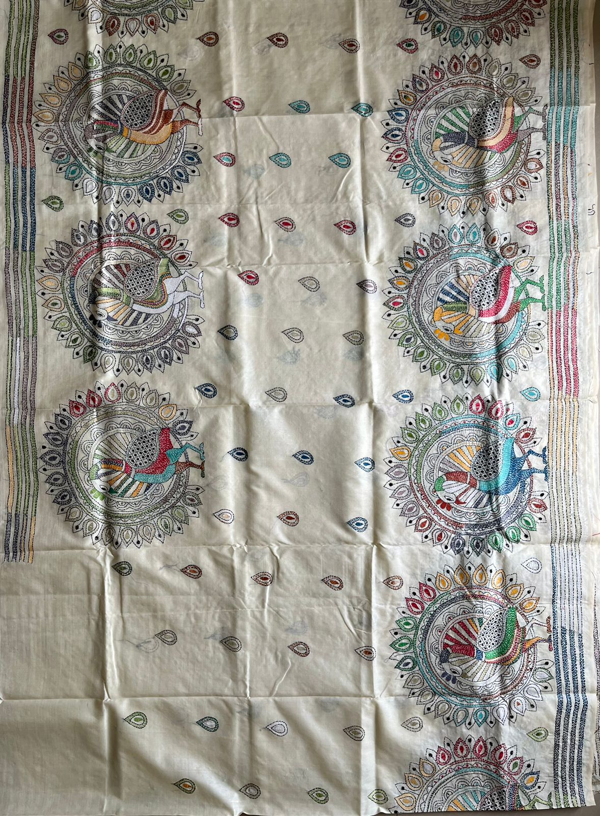 Kantha Hand Embroidary Pure Tussar Silk Saree – Off White