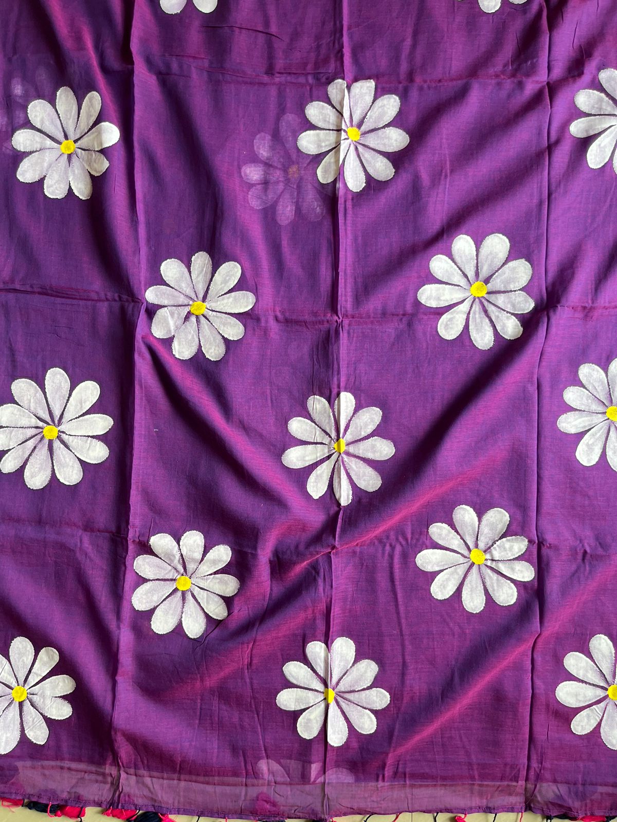 Purple Hand Painted Mul Cotton Saree