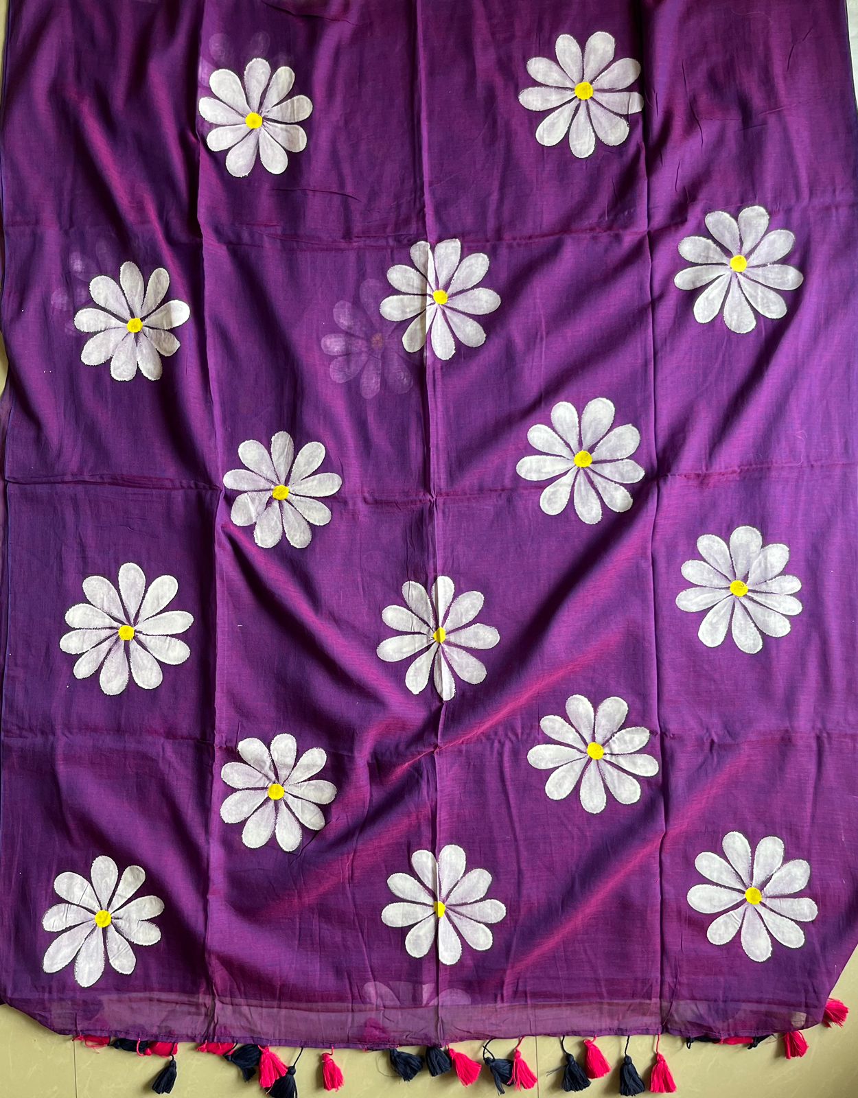 Purple Hand Painted Mul Cotton Saree