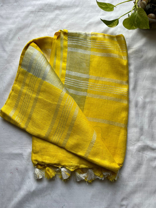 Bhagalpuri Linen By Linen Saree – Yellow