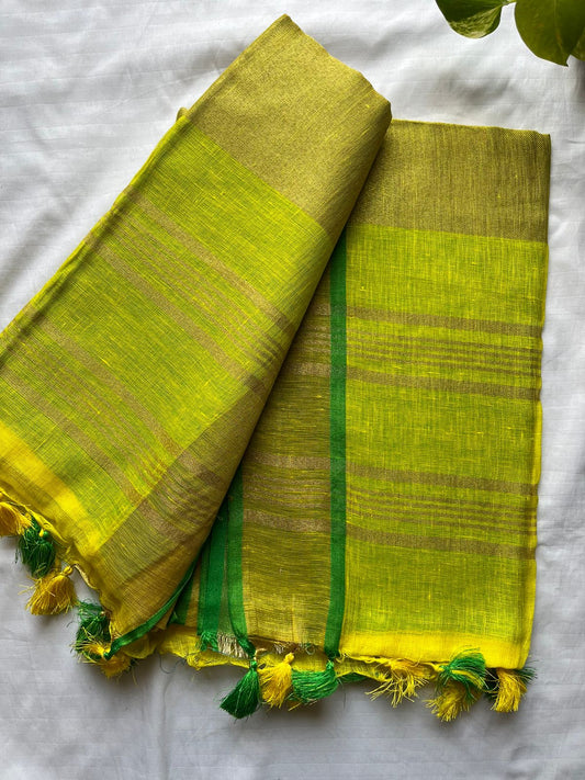 Bhagalpuri Linen By Linen Saree – Yelow