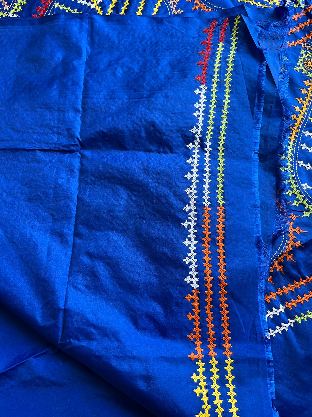 Royal Blue Gujrati Stitch/Kutch Hand Embroidered Art Silk Saree