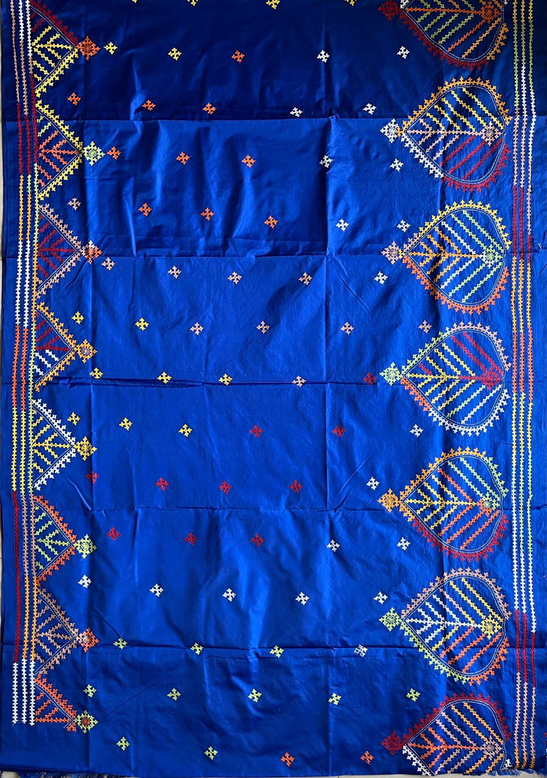 Royal Blue Gujrati Stitch/Kutch Hand Embroidered Art Silk Saree