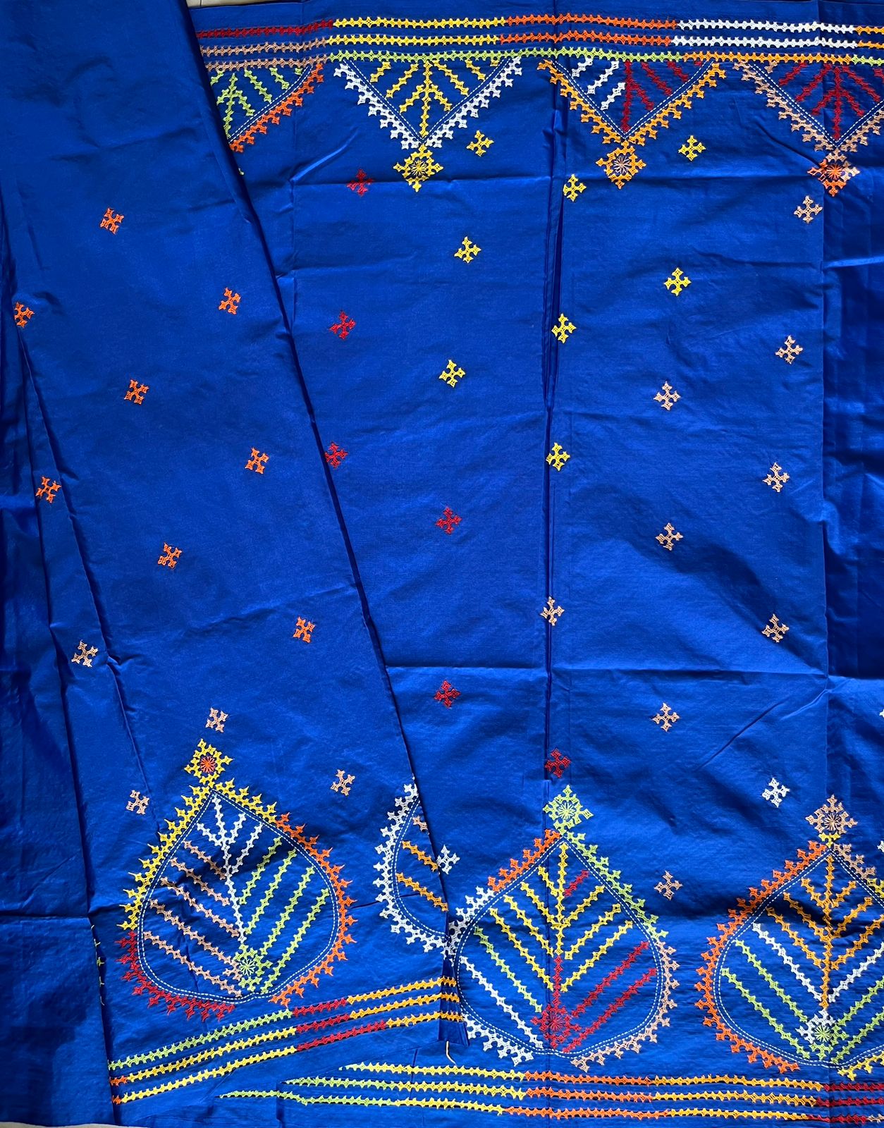 Royal Blue Gujrati Stitch/Kutch Hand Embroidered Art Silk Saree