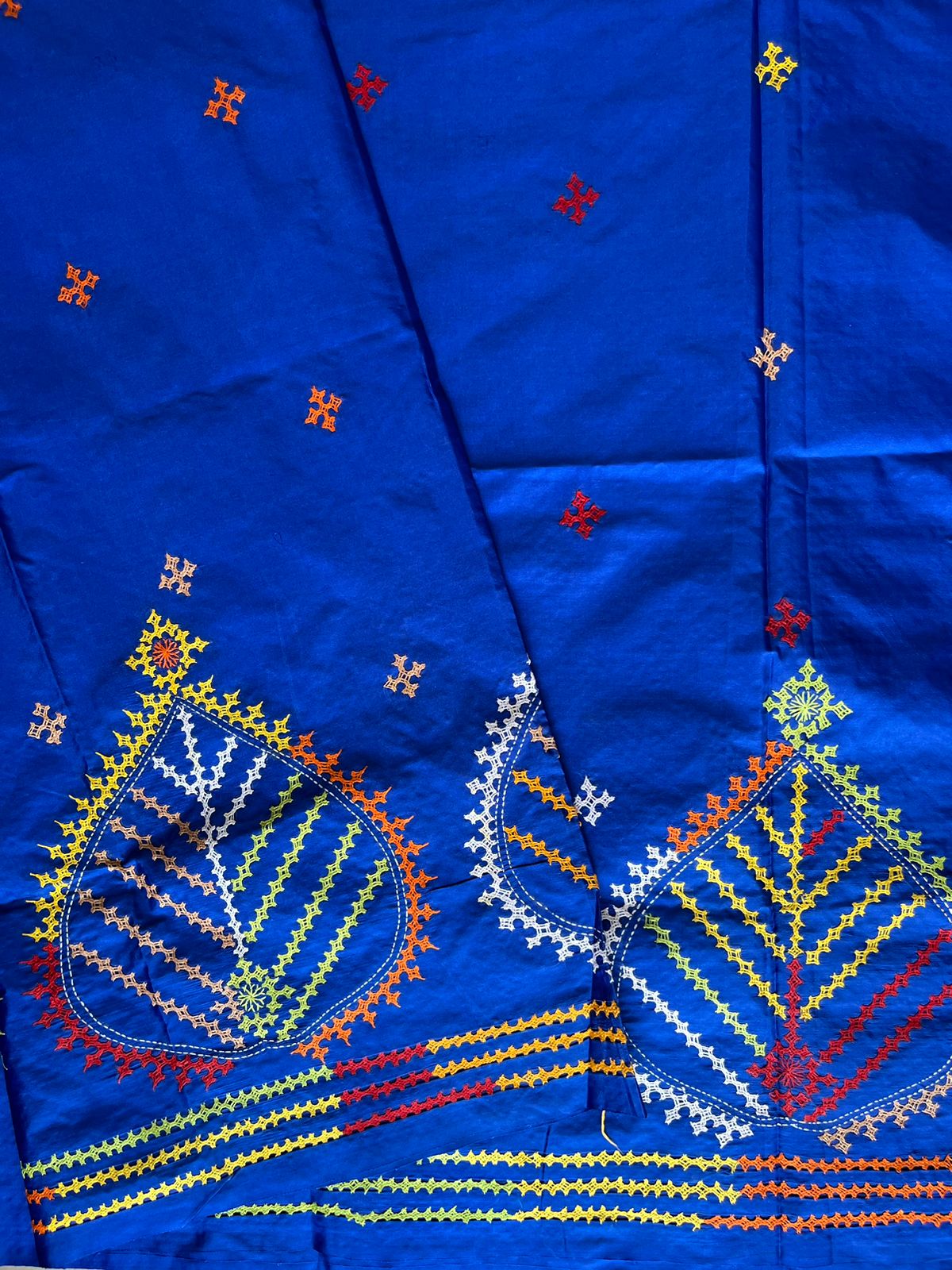 Royal Blue Gujrati Stitch/Kutch Hand Embroidered Art Silk Saree