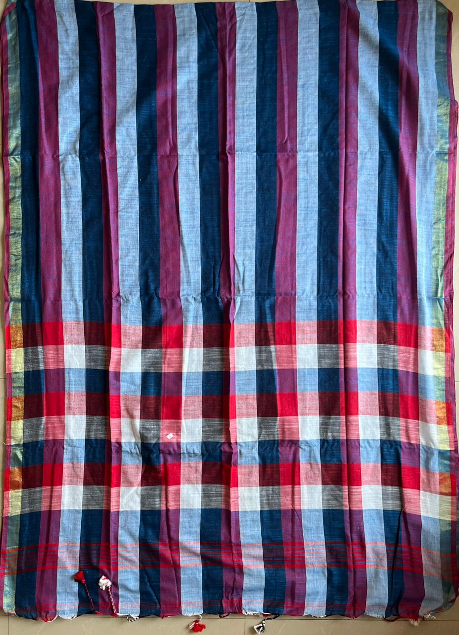 Cotton Check Weave Saree With Zari Border