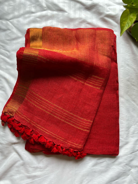 Maheshwari Linen By Linen Saree – Red