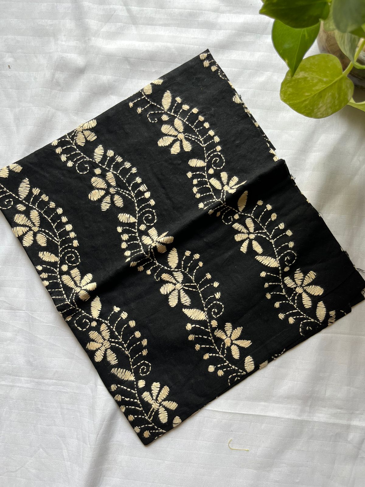 Kantha Stitch Full Embroidered Pure Cotton Blouse Piece - Black