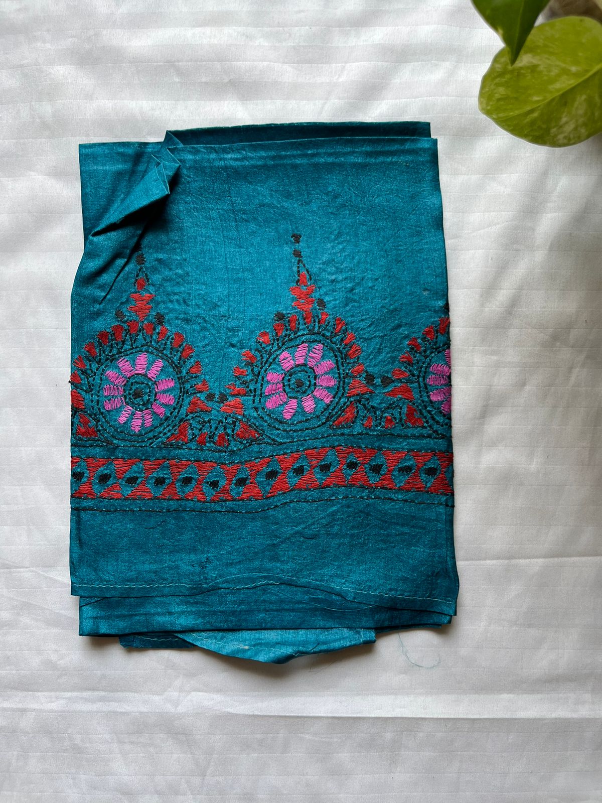 Kantha Stitch Pure Silk Blouse Piece