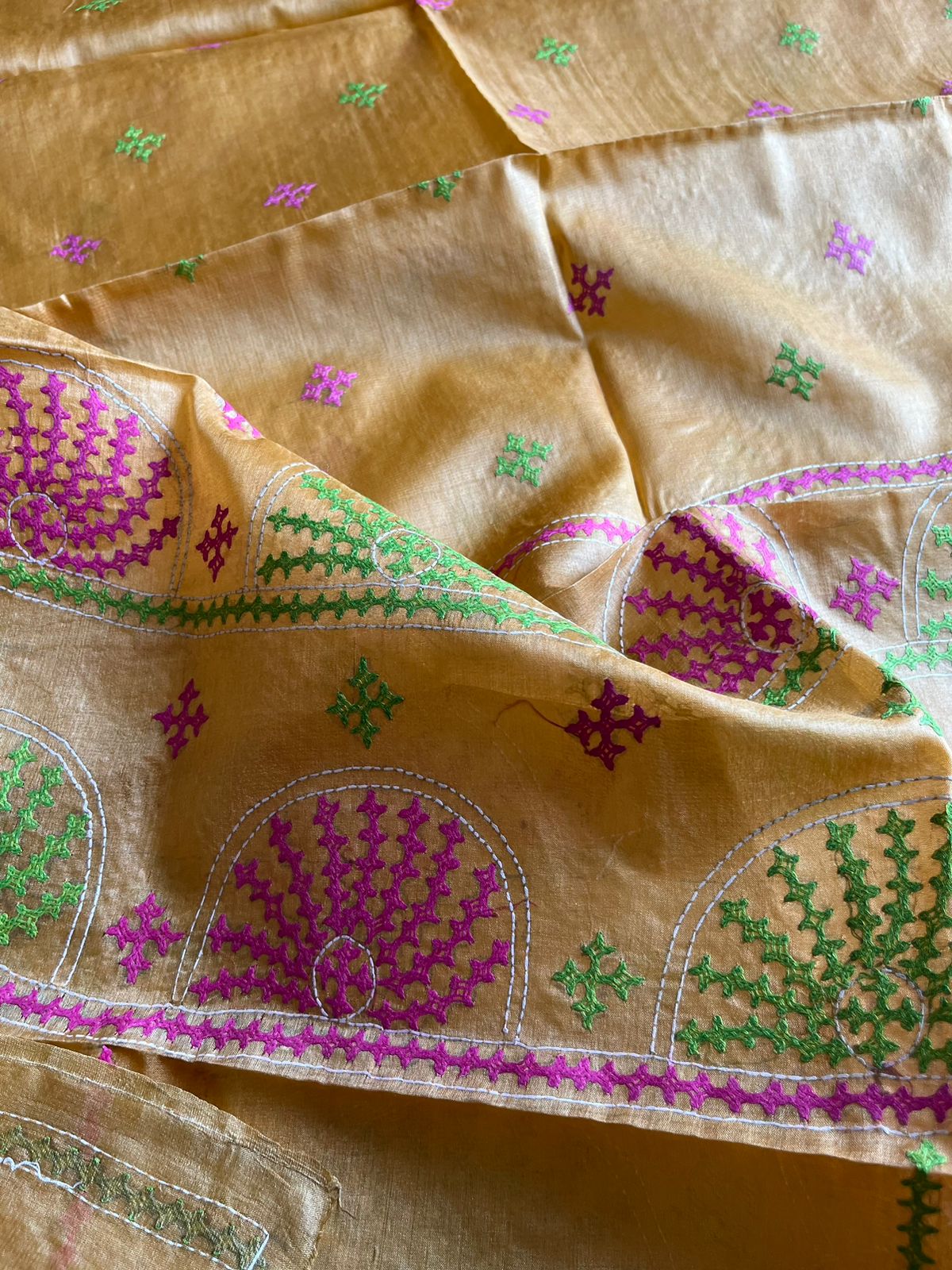 Pure Tusshar Silk Hand Embroidered Dupatta 36"