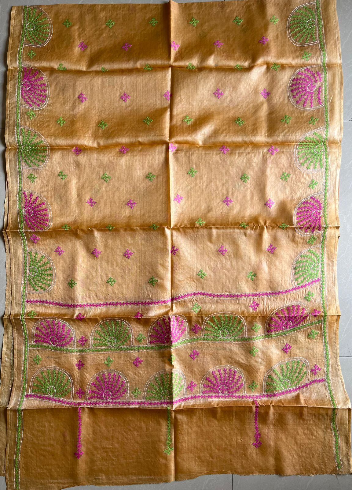 Pure Tusshar Silk Hand Embroidered Dupatta 36"