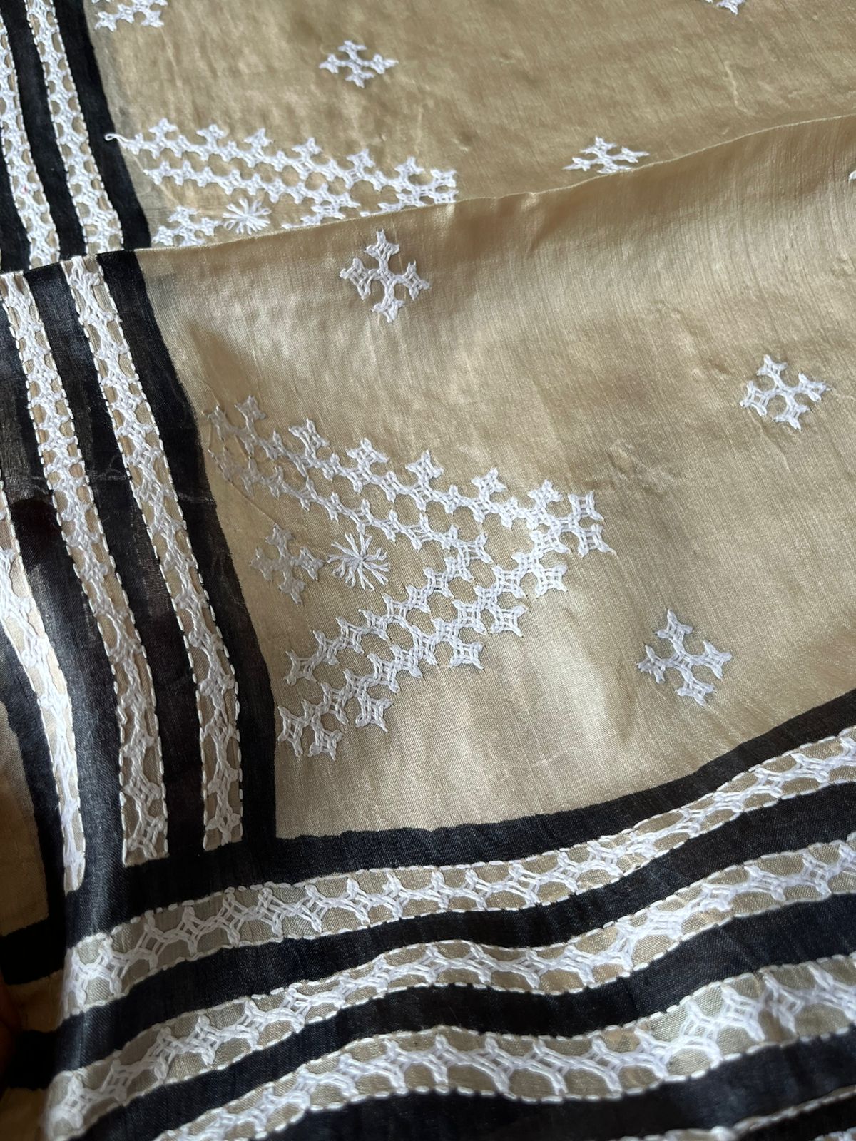 Pure Tusshar Silk Hand Embroidered Dupatta 36"