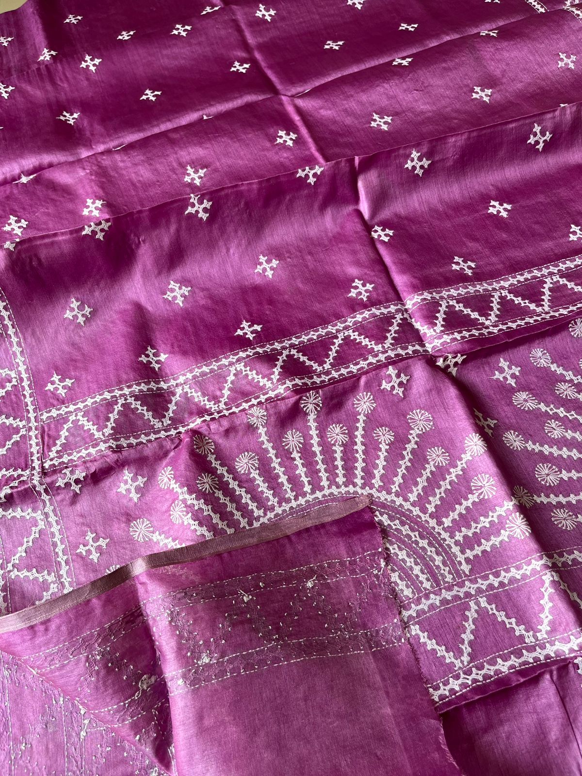 Pure Tusshar Silk Hand Embroidered Dupatta 36"