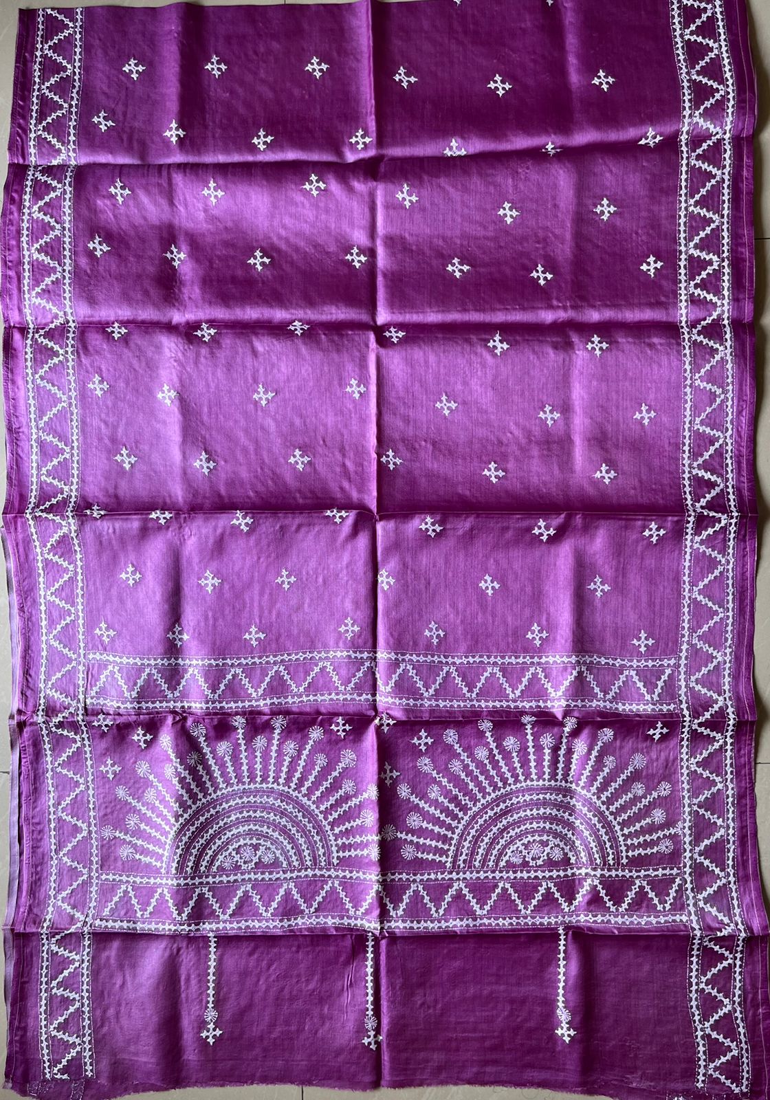 Pure Tusshar Silk Hand Embroidered Dupatta 36"