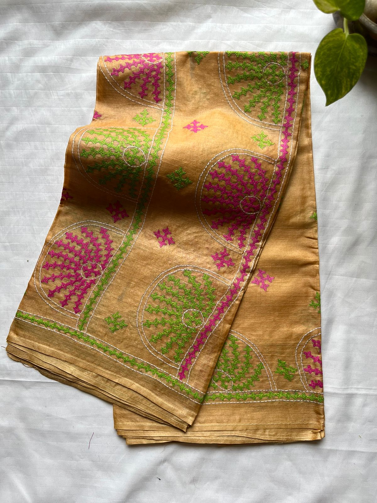 Pure Tusshar Silk Hand Embroidered Dupatta 36"