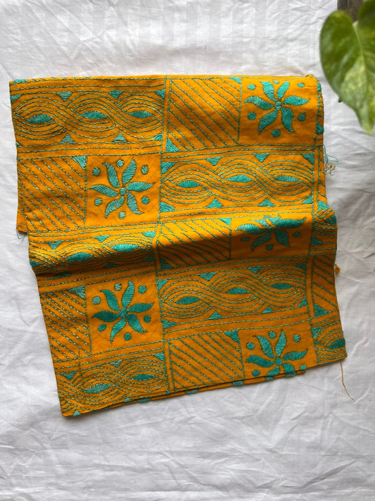 Kantha Stitch Full Embroidered Pure Cotton Blouse Piece Yellow