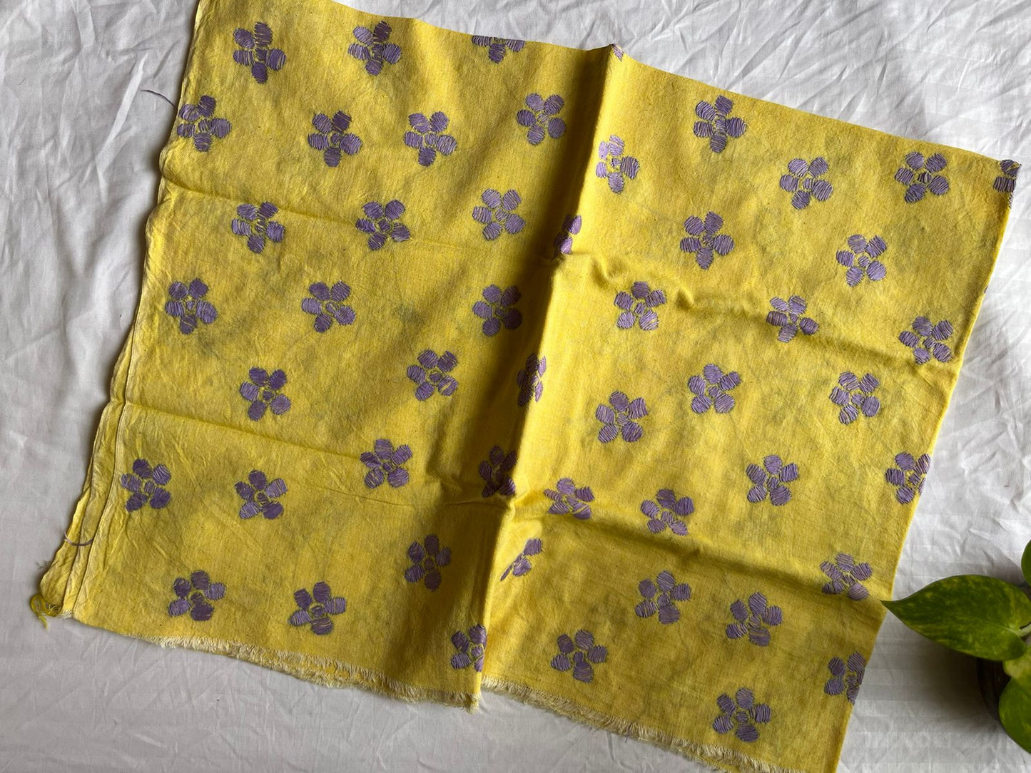 Kantha Stitch Full Embroidered Pure Cotton Blouse Piece Yellow