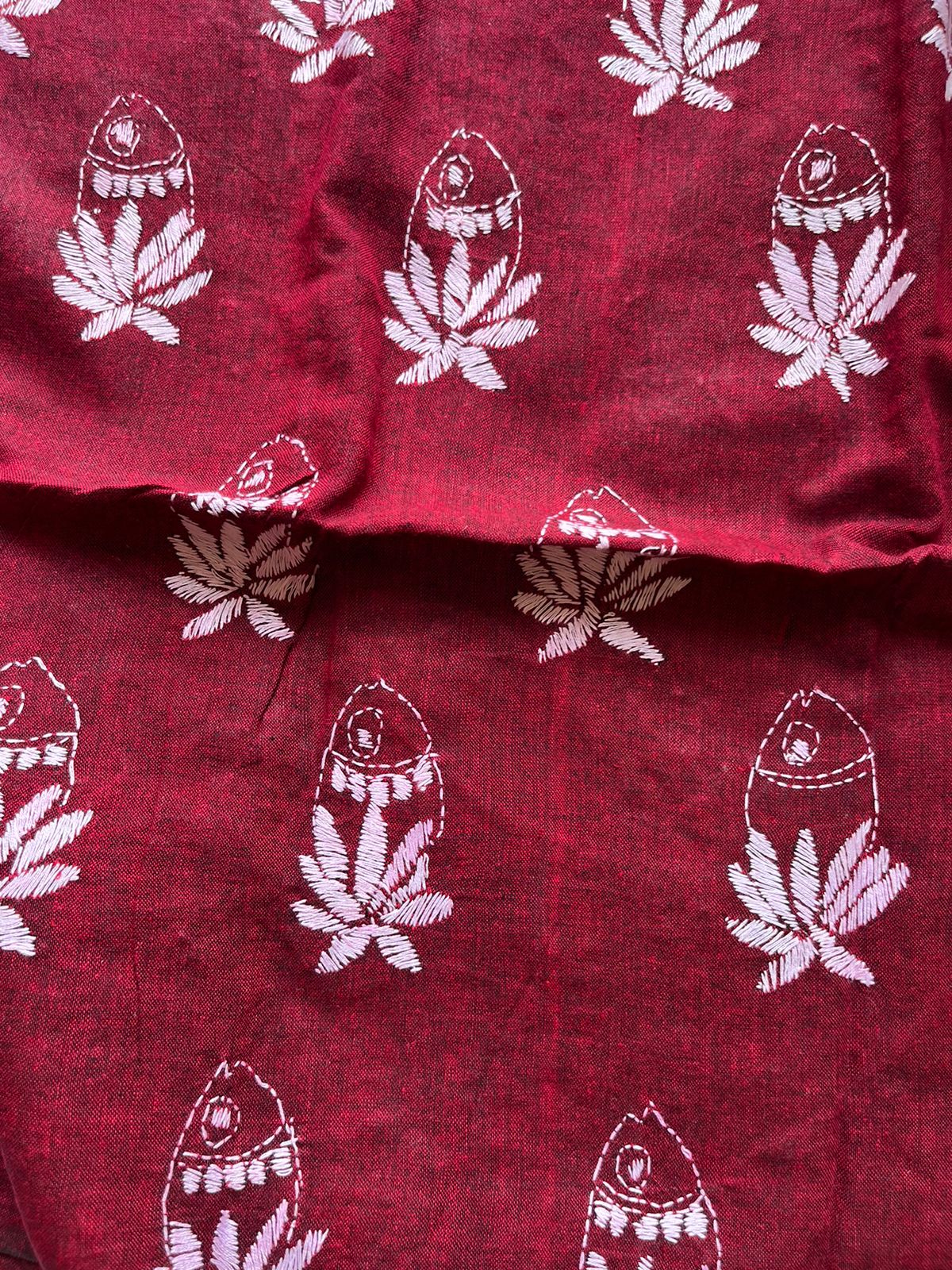 Kantha Stitch Full Embroidered Pure Cotton Blouse Piece Marron