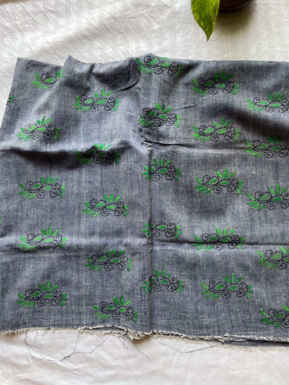 Kantha Stitch Full Embroidered Pure Cotton Blouse Piece Grey