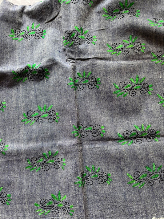 Kantha Stitch Full Embroidered Pure Cotton Blouse Piece Grey