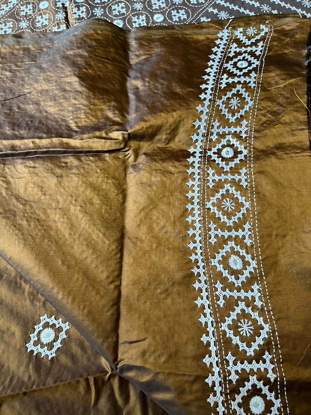 Brown Kutch Hand Embroidered Blended Banglore Silk/Art Silk Saree