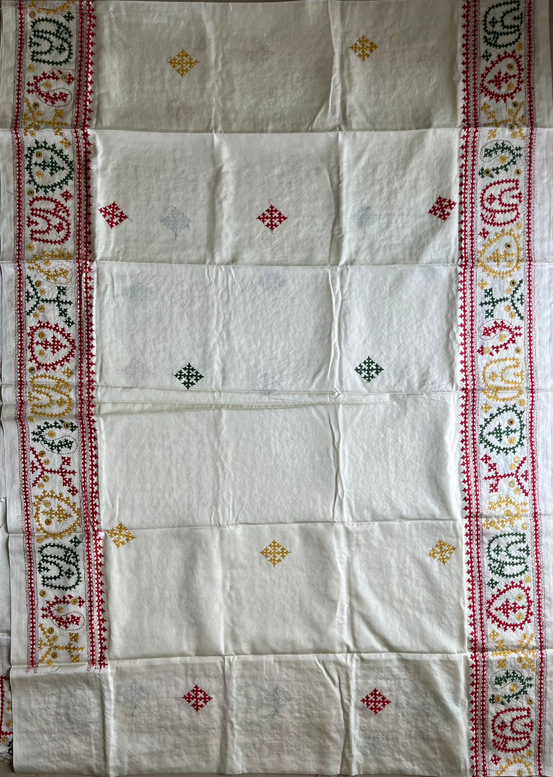 Gujrati Stitch/Kutch Hand Embroidered Art Silk Saree