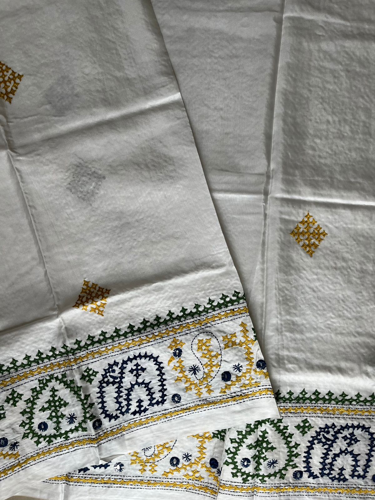 Gujrati Stitch/Kutch Hand Embroidered Art Silk Saree