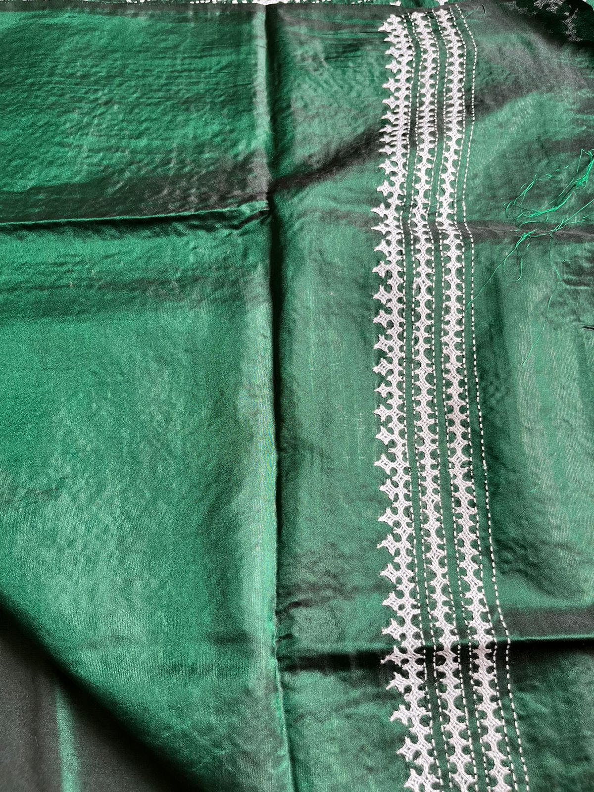 Gujrati Stitch/Kutch Hand Embroidered Art Silk Saree