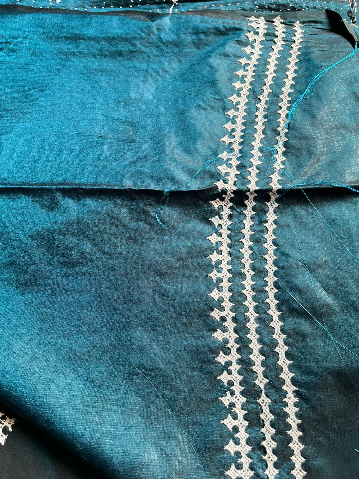 Gujrati Stitch/Kutch Hand Embroidered Art Silk Saree