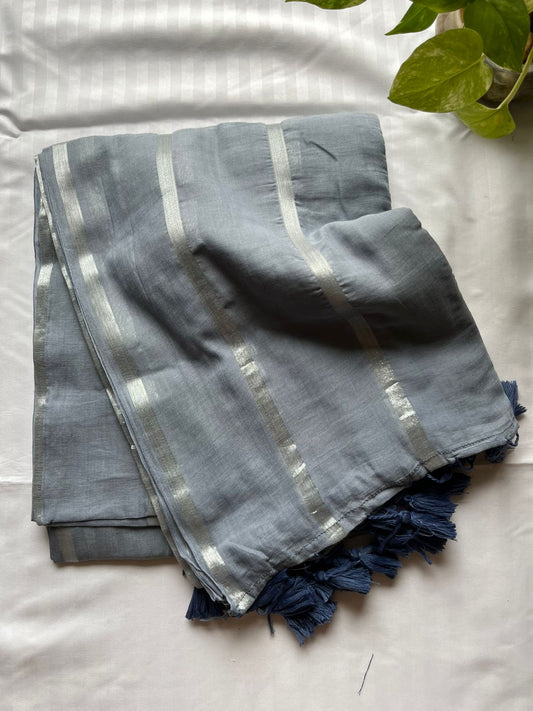 Pure Mul Cotton Saree - Grey