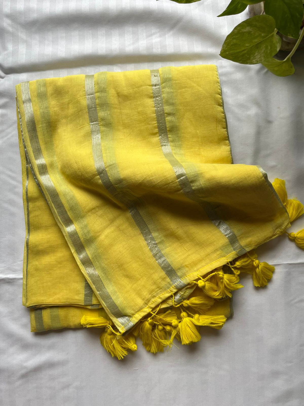 Pure Mul Cotton Saree - Yellow