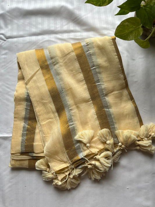 Pure Mul Cotton Saree - Cream